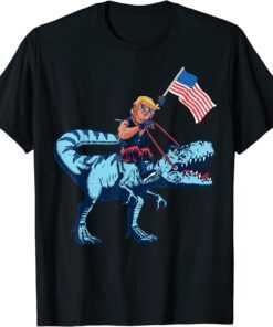 Trump Dinosaur Merica 4th of July American Flag Tee Shirt