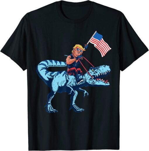 Trump Dinosaur Merica 4th of July American Flag Tee Shirt