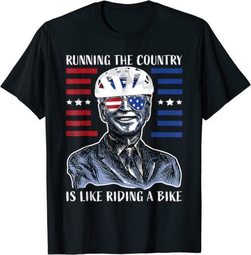 US Flag Merry 4th Of July Biden Bike Bicycle Falls Off Tee Shirt