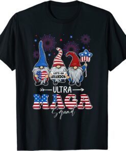 Ultra MAGA Anti Biden US Flag Pro Trump Gnome 4th Of July Tee Shirt