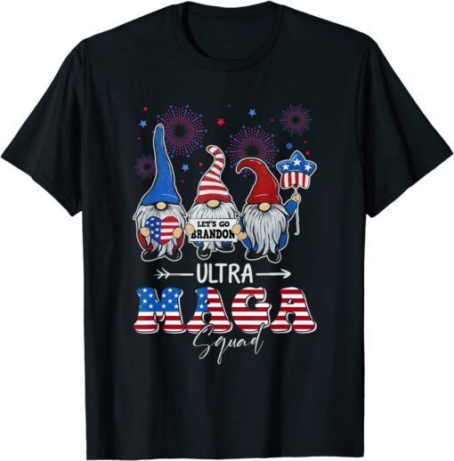 Ultra MAGA Anti Biden US Flag Pro Trump Gnome 4th Of July Tee Shirt