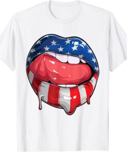 Usa flag dripping lips 4th of july patriotic American Tee Shirt