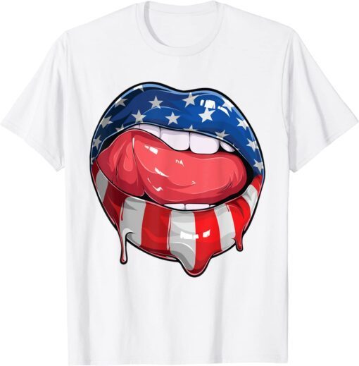 Usa flag dripping lips 4th of july patriotic American Tee Shirt