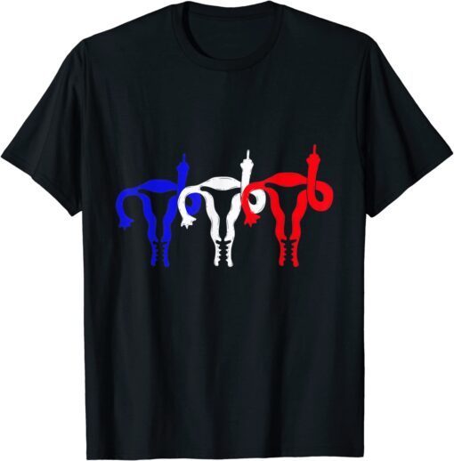 Uterus Shows Middle Finger Feminist Blue Red 4th of July Tee Shirt