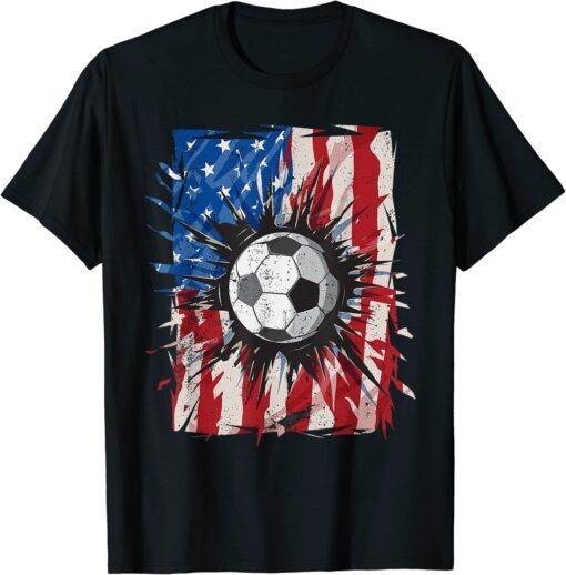 Vintage Soccer 4th of July USA American Flag Tee Shirt