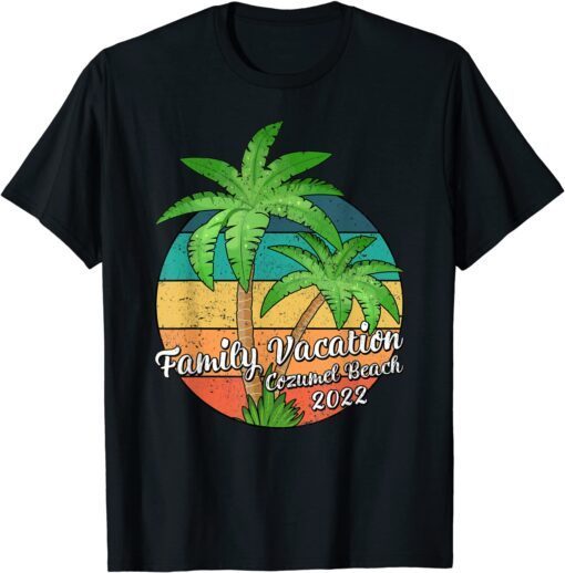 Vintage Sunset Palm Tree Family Vacation 2022 Cozumel Beach Tee Shirt