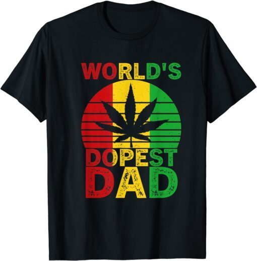 World's Dopest Dad Vintage Weed Leaf Cannabis Marijuana Tee Shirt