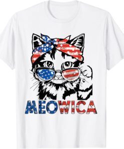 meowica cat Sunglasses american flag 4th of july merica usa Tee Shirt