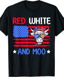 red white and moo 4th of july cow usa flag farmer patriotic Tee Shirt