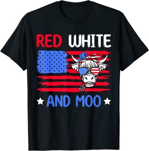 red white and moo 4th of july cow usa flag farmer patriotic Tee Shirt