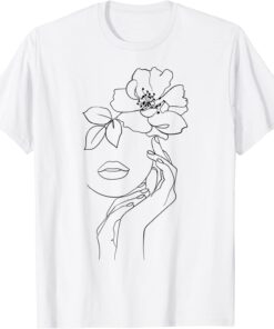 Abstract Woman Face Flower Line Art Minimalist Aesthetic Tee Shirt