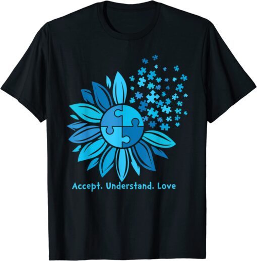 Accept Understand Love Sunflower Autism Awareness & Support Tee Shirt