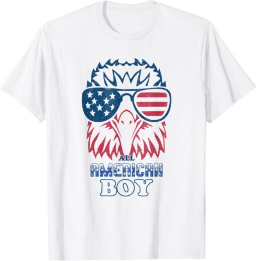 All American Boy Retro Eagle Flag Vintage 4th July Tee Shirt