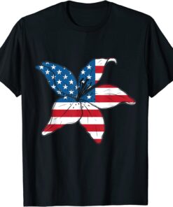 American Flag Lilly Flower Military Tee Shirt