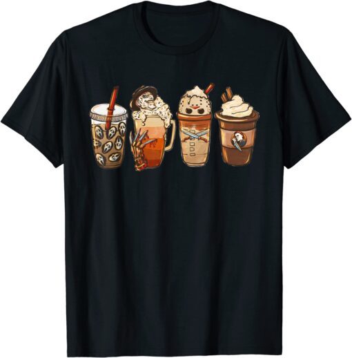 Autumn Fall Coffee Latte Cups Horrors & Ghost Halloween Days Tee ShirtAutumn Fall Coffee Latte Cups Horrors & Ghost Halloween Days Tee Shirt