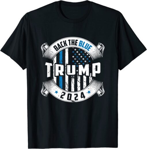 Back The Blue Trump 2024 Baseball USA American Flag Tee Shirt