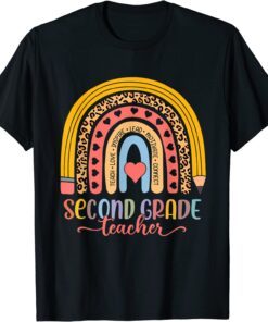 Back To School Second Grade Teacher Leopard Rainbow Tee Shirt