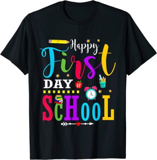 Back To School Teacher Student Happy First Day Of School Tee Shirt