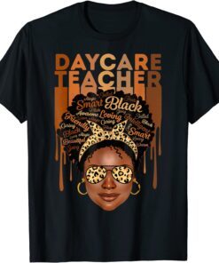 Black Daycare Teacher Love Melanin Leopard Glasses Tee Shirt