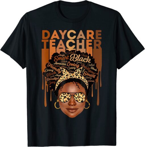 Black Daycare Teacher Love Melanin Leopard Glasses Tee Shirt