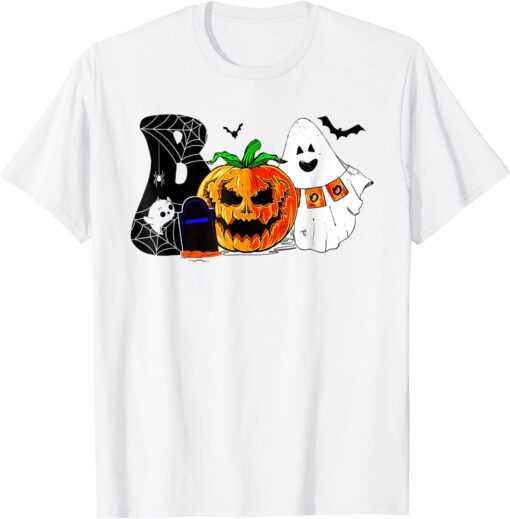 Boo Halloween Costume Spiders, Ghosts, Pumpkin & Witch Hat Tee Shirt