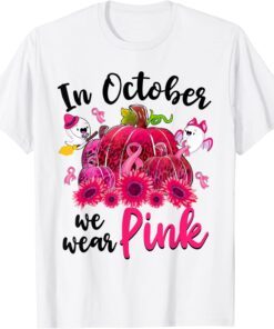 Boo Pumpkin In October We Wear Pink Breast Cancer Awareness Tee Shirt