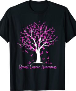 Breast Cancer Awareness Month Tree Pink Ribbon Tee Shirt