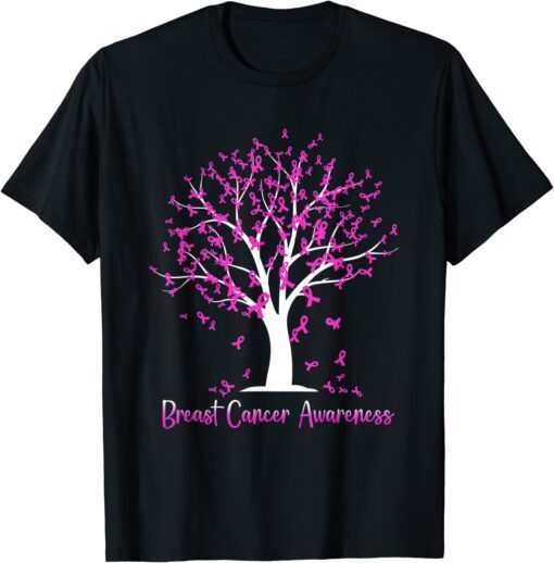 Breast Cancer Awareness Month Tree Pink Ribbon Tee Shirt