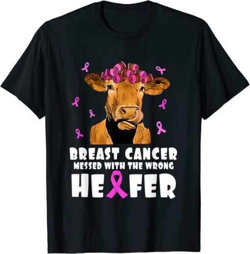 Breast Cancer messed with the wrong Heifer Strong Farmer T-Shirt