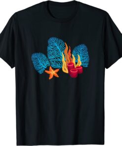 Bright Red Blue Coral Seaweed Marine Life Sea Life Starfish T-Shirt