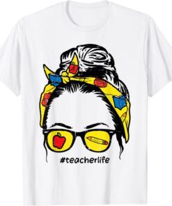 Bun Apple Teacher Life Cute First Day Back To School Tee Shirt