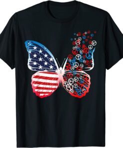 Butterfly Patriotic Stars Stripes Peace Signs 4th of July Tee Shirt