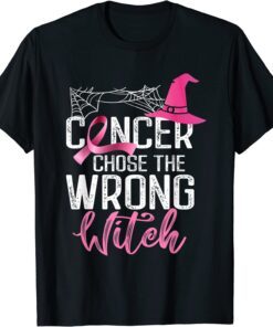 Cancer Chose The Wrong Witch Breast Cancer Halloween Tee Shirt