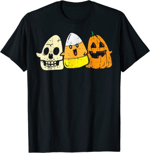 Candy Corn Skeleton Skull Pumpkin Fun Halloween Costume Tee Shirt