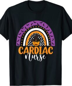 Cardiac Nurse Rainbow Halloween Pumpkin Cardiac Nursing Tee Shirt