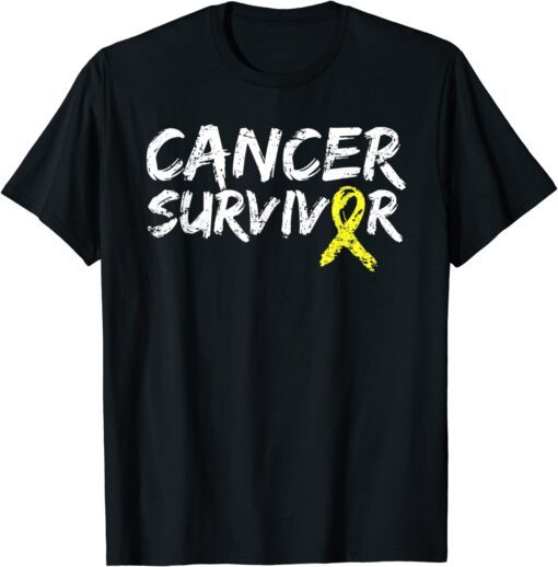 Childhood Cancer Survivor Yellow Ribbon Awareness Support Tee Shirt