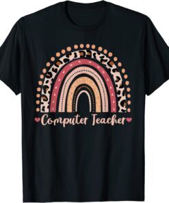 Computer Teacher Leopard Rainbow Boho Tee Shirt