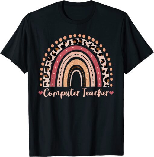 Computer Teacher Leopard Rainbow Boho Tee Shirt