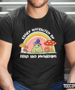 Cottage core Aesthetic Frog Wizard on Mushroom Rainbow Tee Shirt