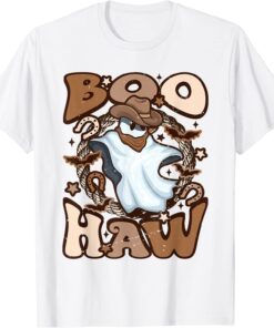 Cowboy Cowgirl Ghost Boo Haw Retro Halloween Western Ghost Tee Shirt