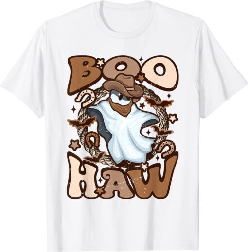 Cowboy Cowgirl Ghost Boo Haw Retro Halloween Western Ghost Tee Shirt