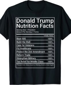 Donald Trump Nutrition Facts - 1 President 2 Terms - 2024 Tee Shirt