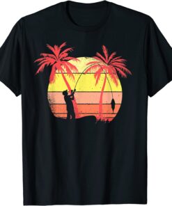 Fisherman Fishing From Boat Summer Sunset 80s Palm Tee Shirt