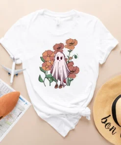 Floral Ghost Halloween Tee Shirt