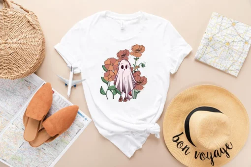 Floral Ghost Halloween Tee Shirt