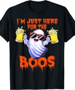 Halloween Im Just Here For The Boos Ghost Drinking Beer T-Shirt