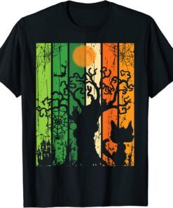 Halloween Poster Spooky Cat Spider Tree T-Shirt