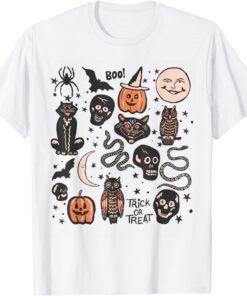 Halloween Season Trick Or Treat Pumpkin Skull Spooky Vibes Tee Shirt