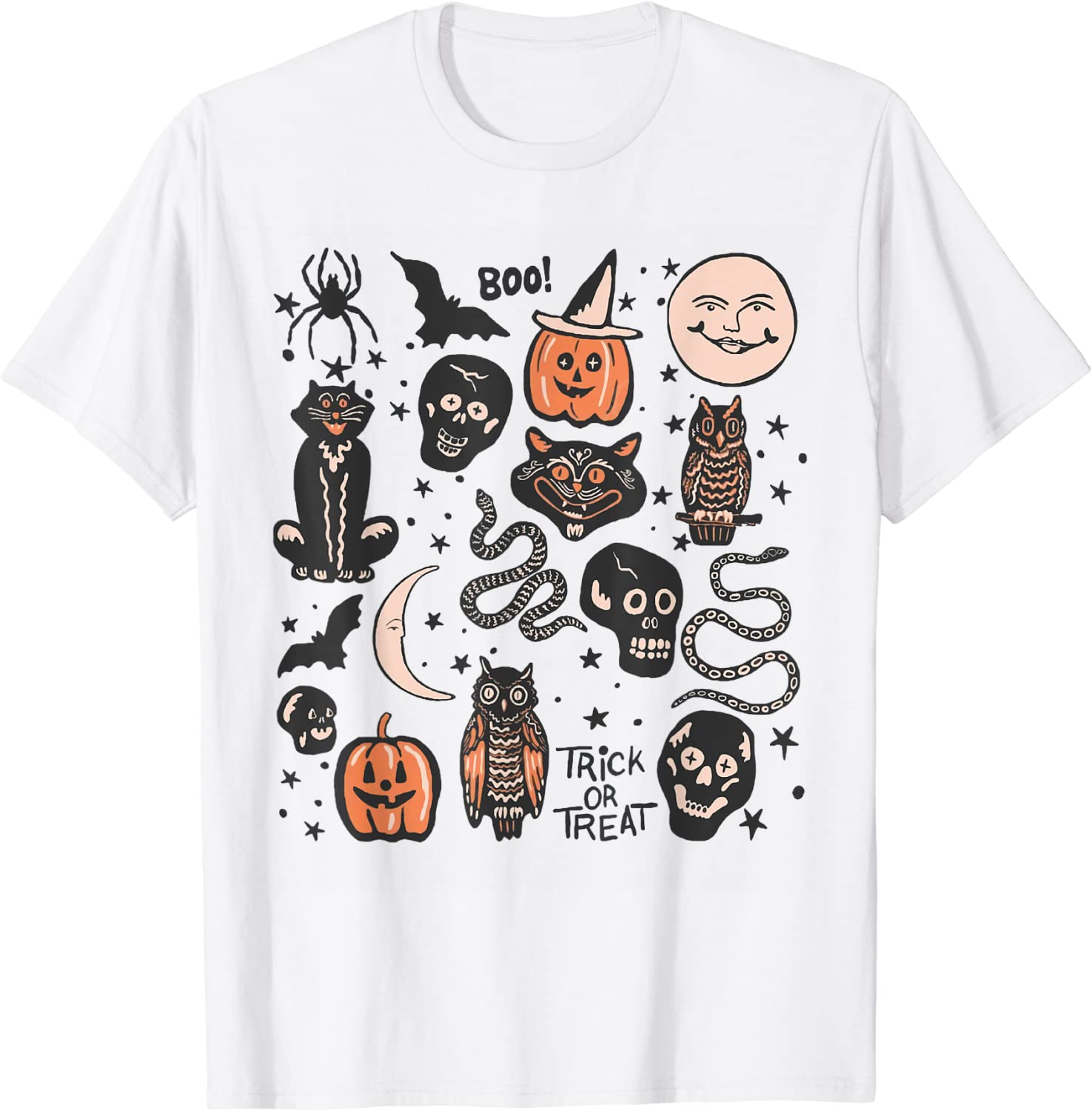 Halloween Season Trick Or Treat Pumpkin Skull Spooky Vibes Tee Shirt Halloween Season Trick Or Treat Pumpkin Skull Spooky Vibes Tee Shirt
