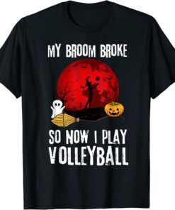 Halloween Witch Playing Volleyball Game Sport Broomstick Tee Shirt